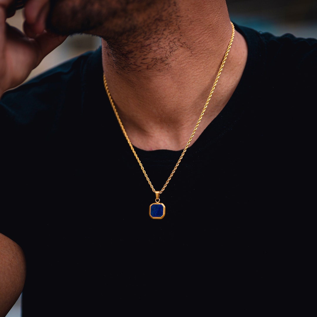 Mens gold sapphire pendant best sale