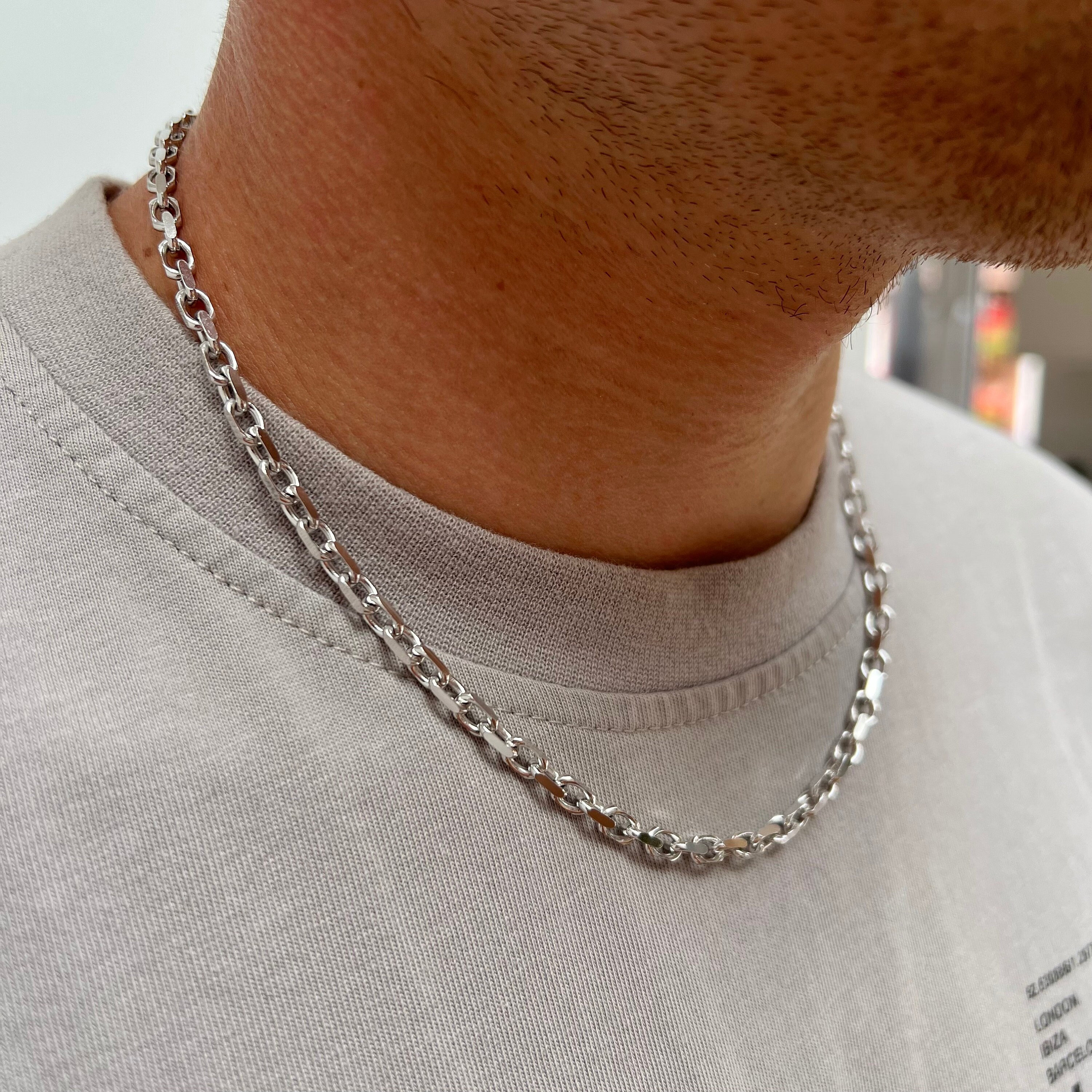 Collana Catena In Argento Sterling Placcato Rodio - Stile Barbazzale 5,5 Mm, Varie Lunghezze, Confezione Regalo