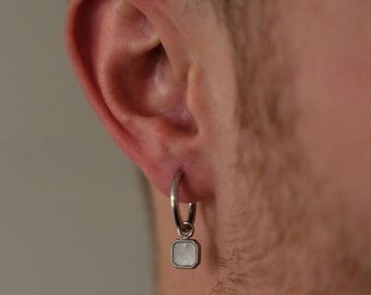 Mens Earring - Silver Pearl Dangle Earring For Men - Small Dangle Earring - Mens Jewelry Minimalist Earring Christmas Gift By Twistedpendant