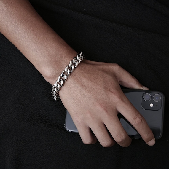 Men's 9mm Sterling Silver Solid Antiqued Flat Curb Chain Bracelet - The  Black Bow Jewelry Company