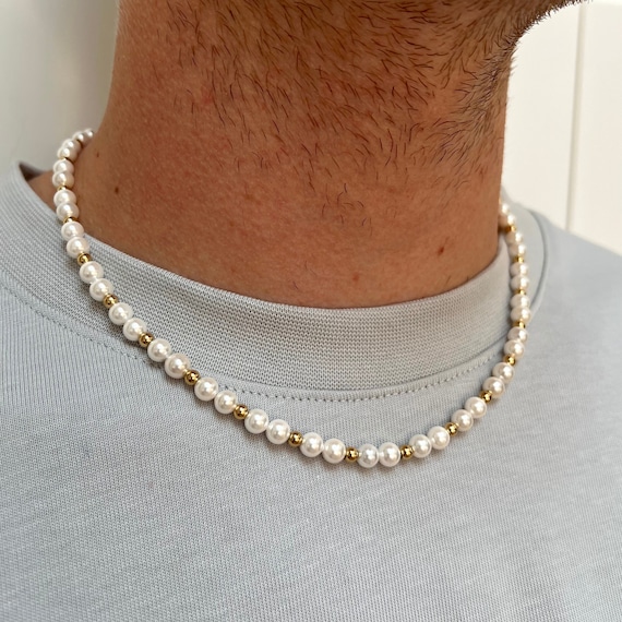 Collana di perle d'imazione rotonda Set di gioielli girocollo rotondo imazione bianco fili barocchi catena corta piccola catena fatta a mano Vintage  36