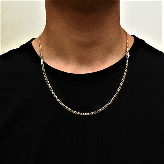 18K Gold Chain Necklace Mens Gold Cuban Link Chain Mens Gold 3mm