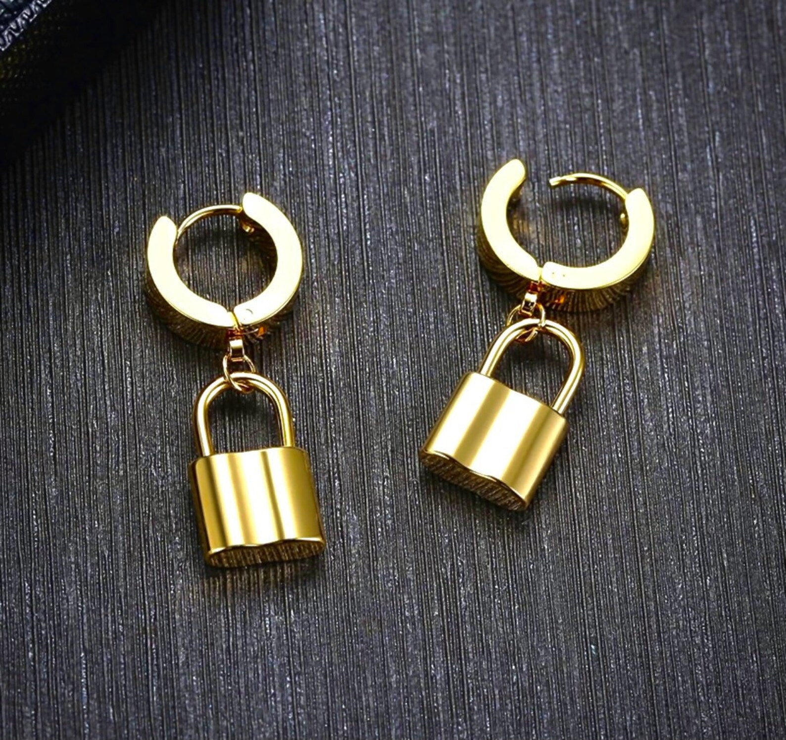 Gold Padlock Earrings Stainless Steel 12mm Mens Hoop Etsy