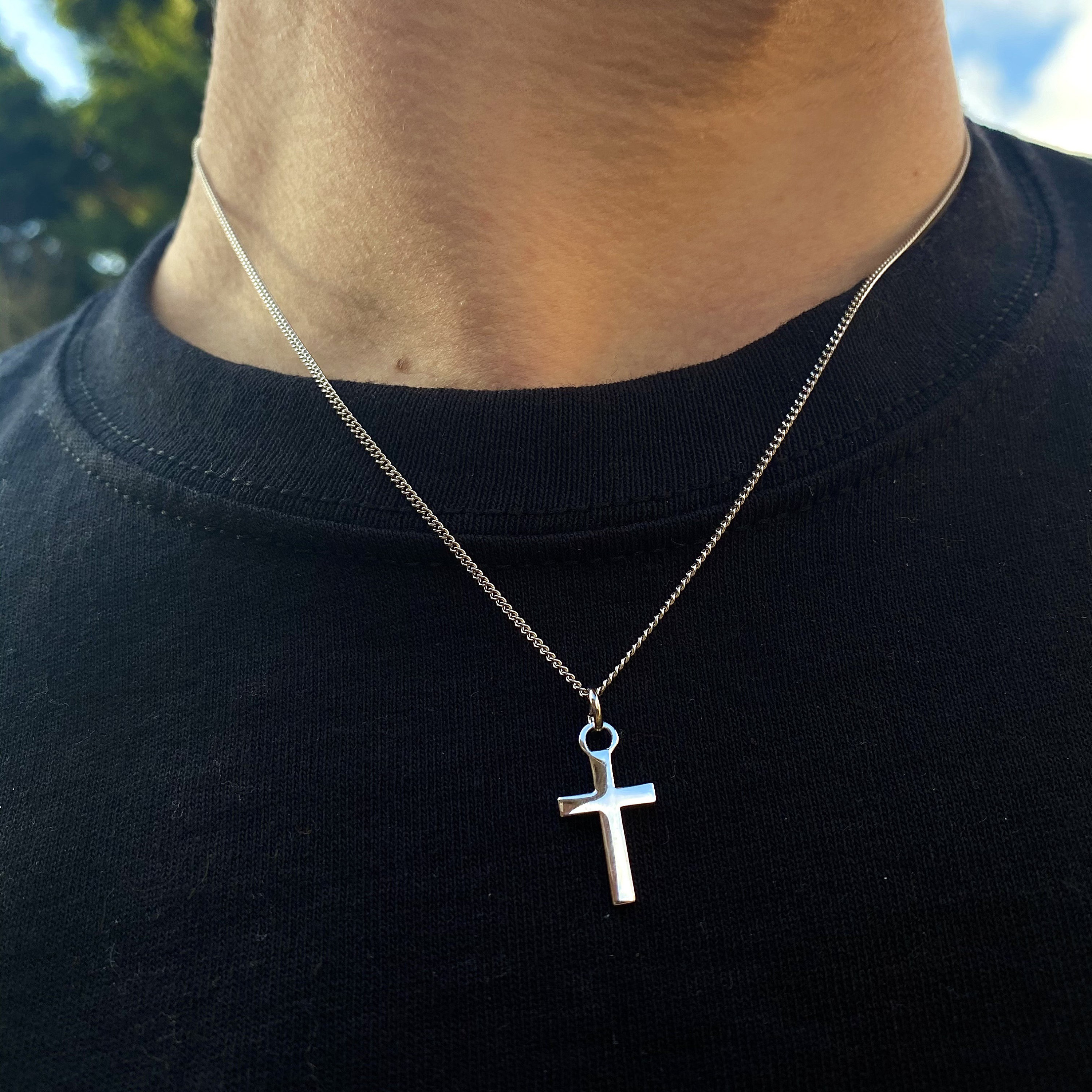 Rnivida Mens Sterling Silver Cross Pendant Necklace with 18 inch Chain, Silver  Cross Necklace for Men,Fine Jewelry for Men