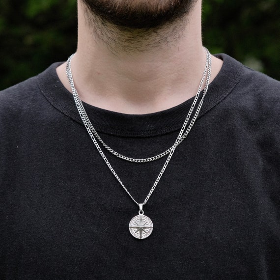 Men's Gun Metal & Silver Compass Pendant | VIRAGE London