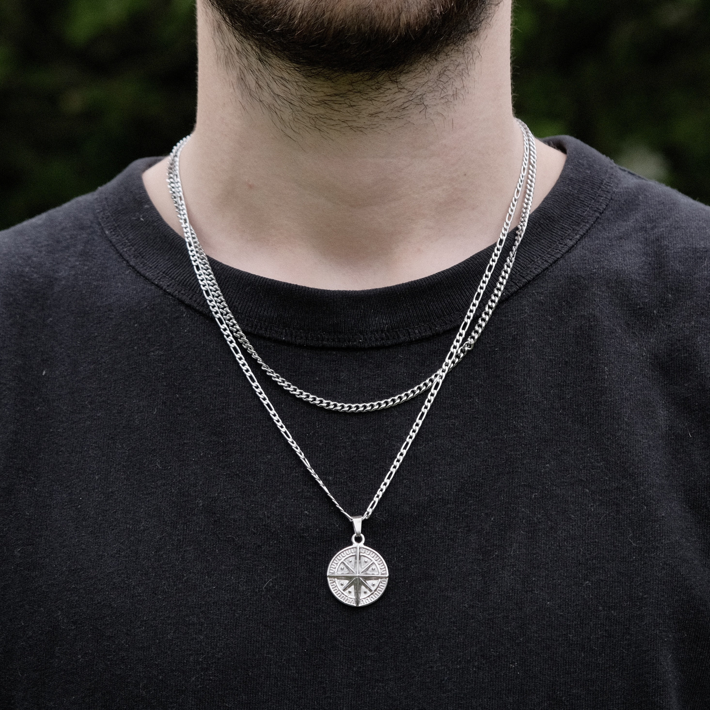 Men's Silver Compass Pendant Necklace