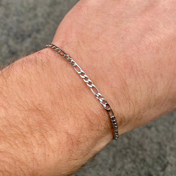 Mens Bracelet 3mm Silver Figaro Chain, Silver Bracelet Men, Thin Silver Bracelets, Silver Bracelet Chains for Man Jewelry- By Twistedpendant
