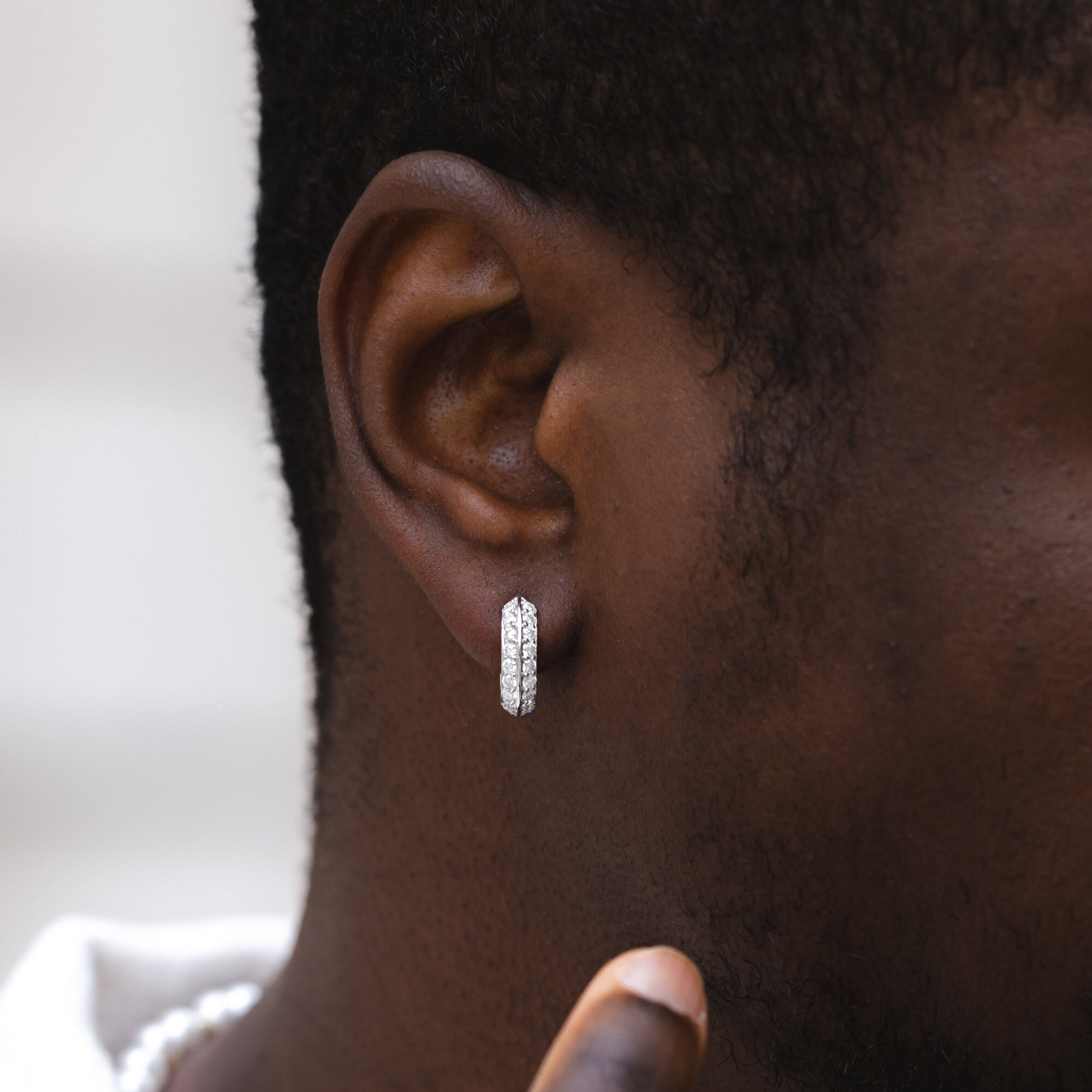 Mens Earrings - Silver Moissanite Hoop Earrings For Men- VVS1 Diamond Hoop Earring- Mens Jewellery - Chunky Silver Earring By Twistedpendant