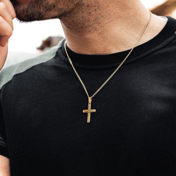 Men's Engraved Cross Necklace in 18k Gold Plating - MYKA