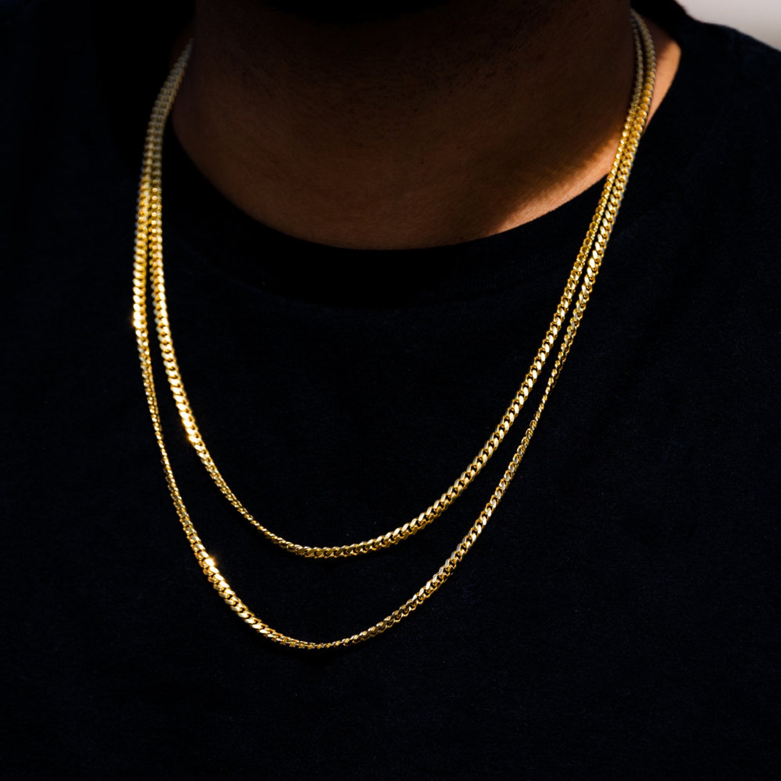 3mm Thin Gold Chain 18K Gold Cuban Chain Mens Gold Chain Etsy UK