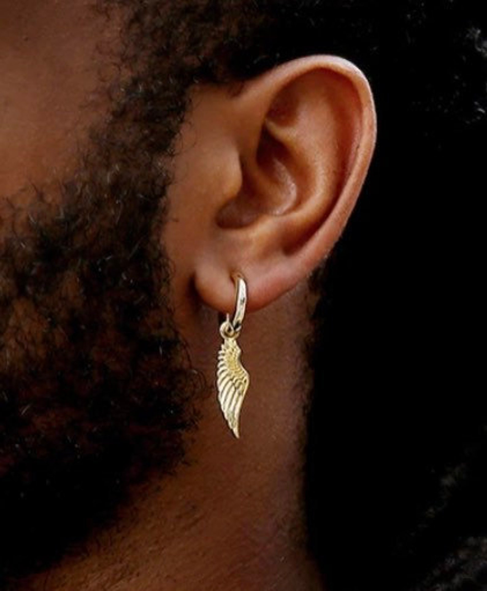 Mens Gold Earrings Wing Dangle Angel Wing Single Dangle Mens Etsy