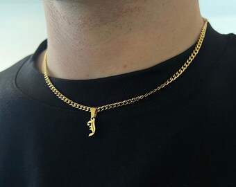 メンズ オールドイングリッシュ イニシャルネックレス - 18Kゴールド