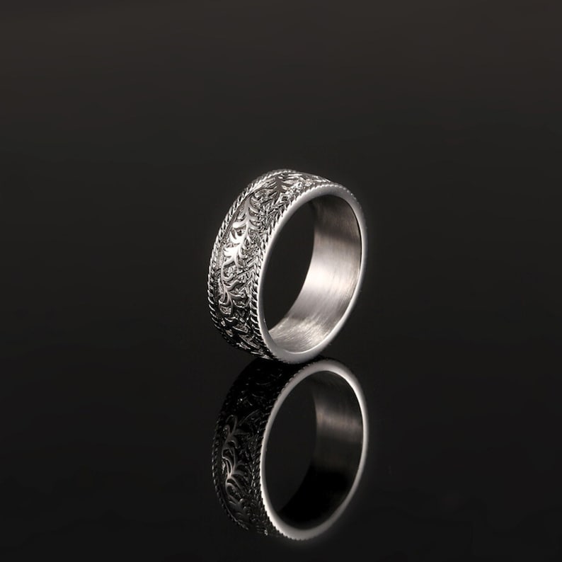Mens Ring, Vintage Patterned Silver Band Ring - Silver Ring - Mens ...