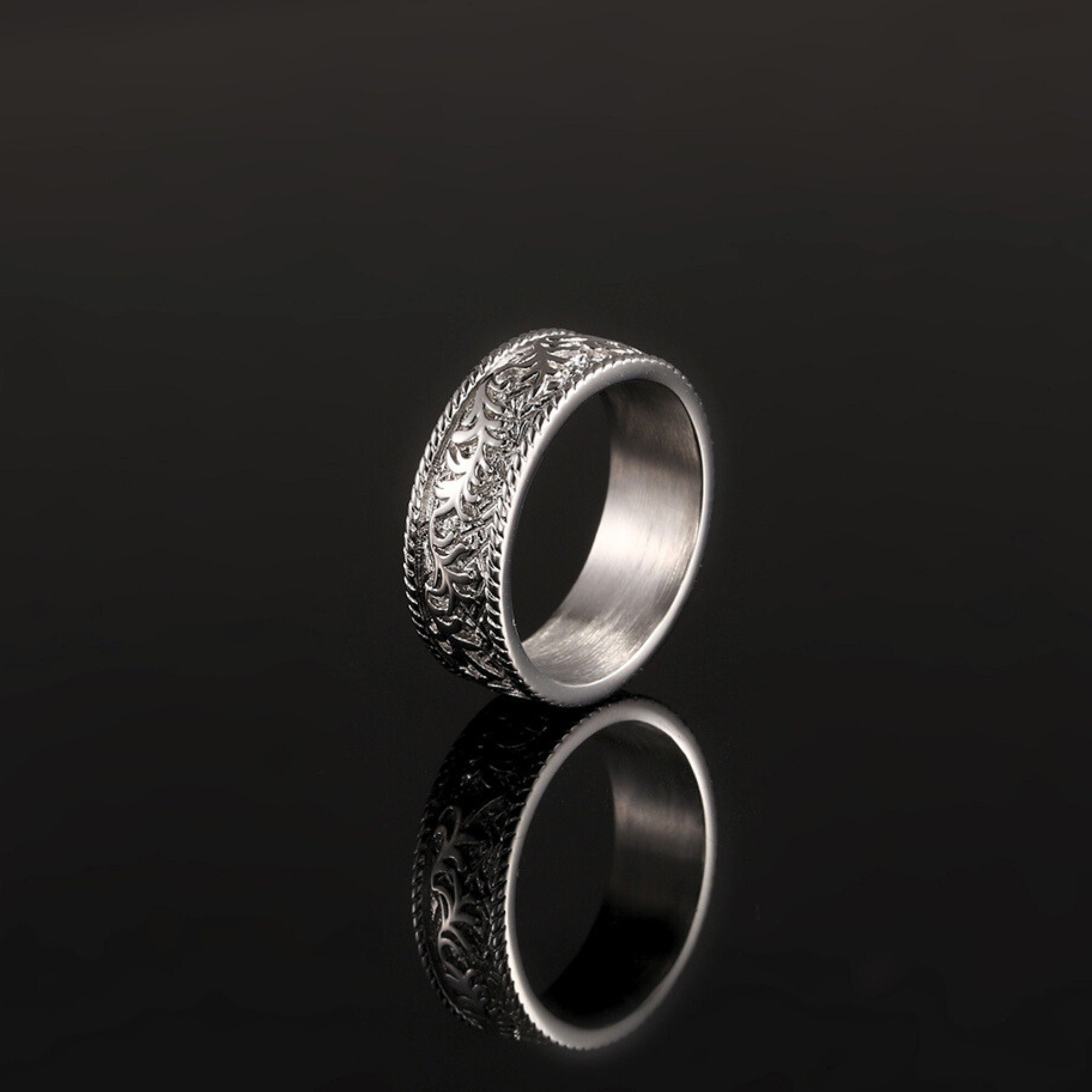 Silver Patterned Rings Mens Ring, Vintage Patterned Silver Band Ring - Silver Ring - Mens ...