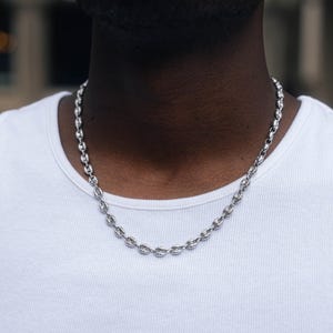 Silver Mariner Chain - Hammered Mariner Chain Necklace For Men - Mens Necklace 7mm Thick Chain, Mens Jewelry Chunky Chain- By Twistedpendant