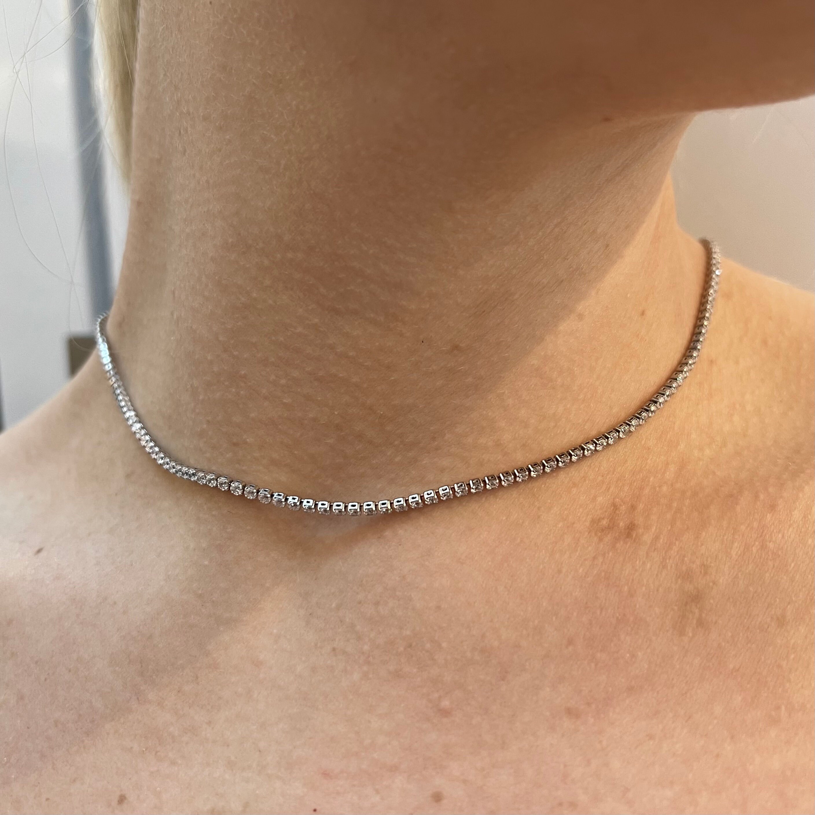 Silver Tennis Necklace 2mm/3mm, Silver Chain Necklace, 14K