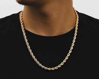 Catena a corda in oro 18 carati per uomo - Catene da uomo in oro da 5 mm di spessore - Collana in oro da uomo - Gioielli da uomo - Collana con catena in oro - Gioielli da uomo di Twistedpendant