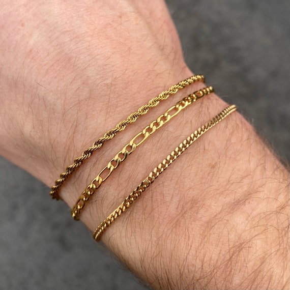 18k Gold Bracelet Chain for Men, Cuban Link Mens Bracelet Chain