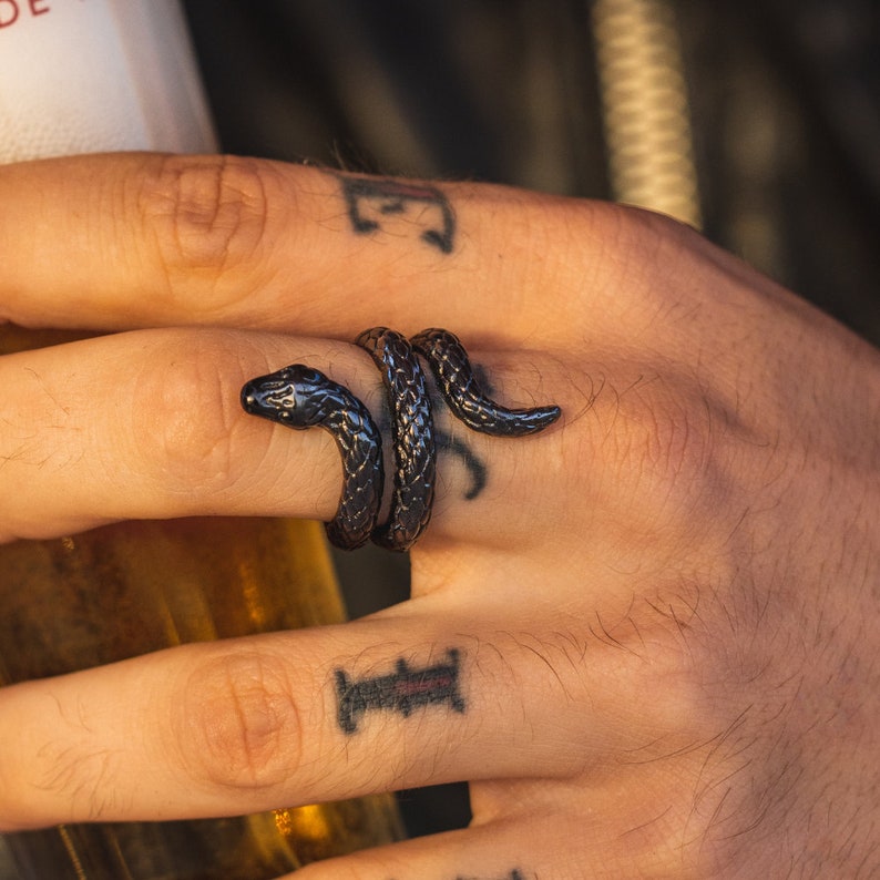 Black Snake Ring Snake Ring Mens Silver / Black Ring Etsy