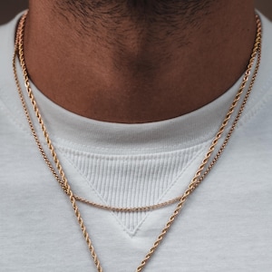 2mm 18K Gold Chain Necklace, Mens Gold Belcher / Rope Chain, Gold ...