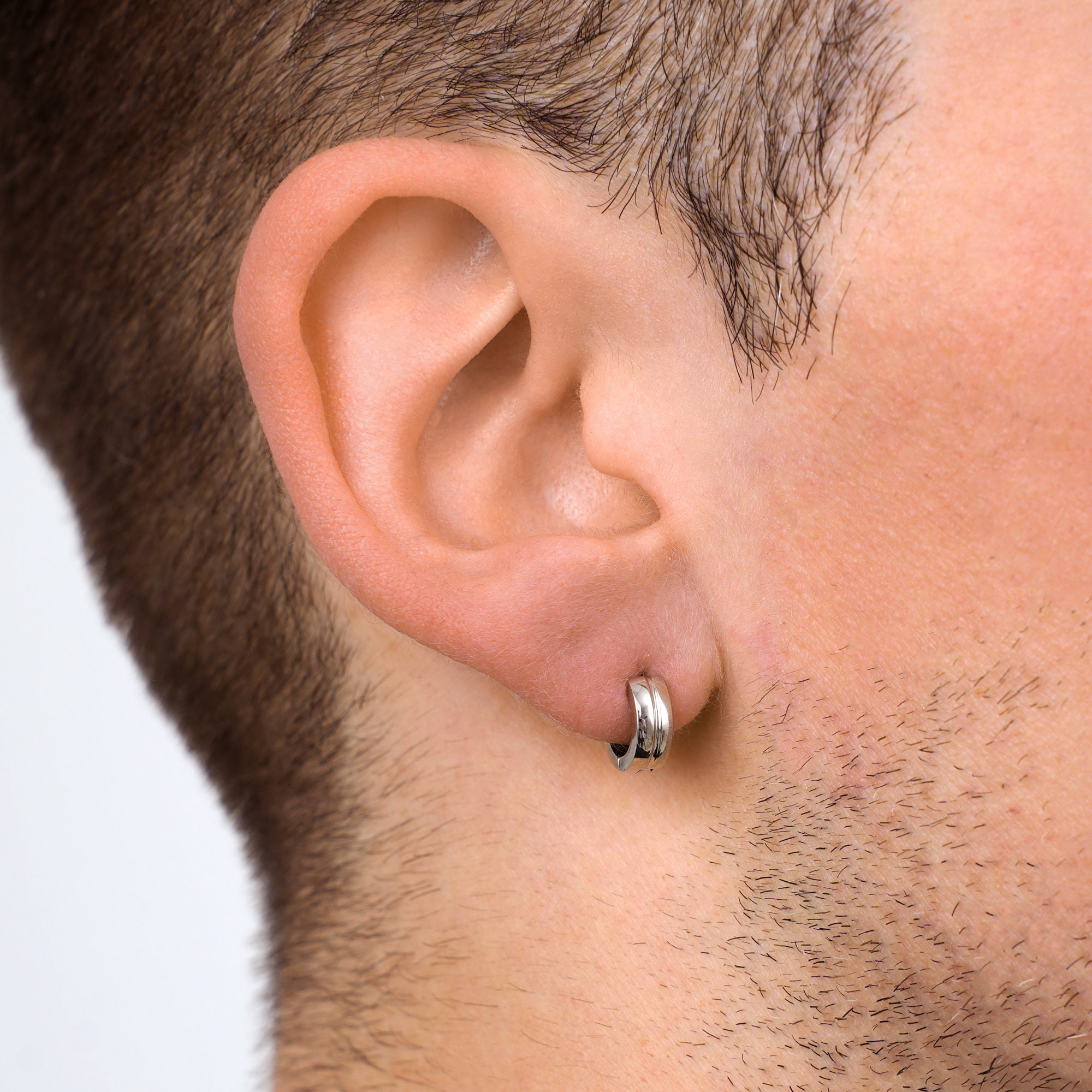 Boucles D'Oreilles Créoles Homme Acier Inoxydable 4mm Noir/Argenté Mat 16mm - Kikuchi
