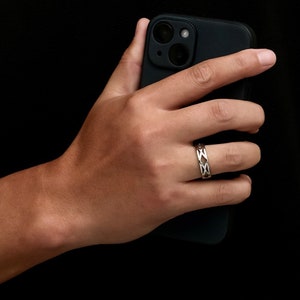 Herenring met patroon zilveren zegelring - holle zilveren ring - zilveren pinkring - minimalistische ring - zilveren ringen voor heren - herensieraden VK