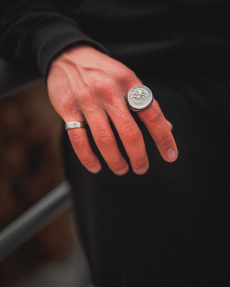 Mens Ring Greek Key Pattern Silver Polished Band Ring Mens Etsy