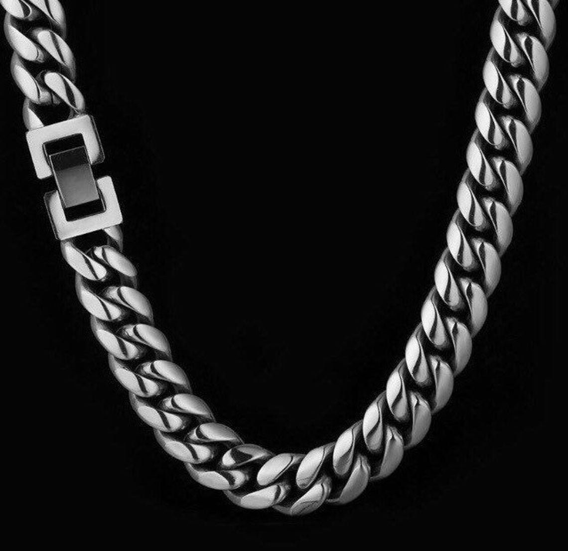 厚いシルバー 12 mm キューバンチェーンネックレス - メンズ 厚いシルバー 12 mm キューバンチェーンネックレス - メンズ