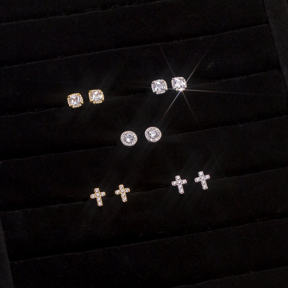 Orecchini Uomo Diamante Simulato - Argento 925 Placcato Oro, Zirconi AAAA+, 4-8mm - Foto 13