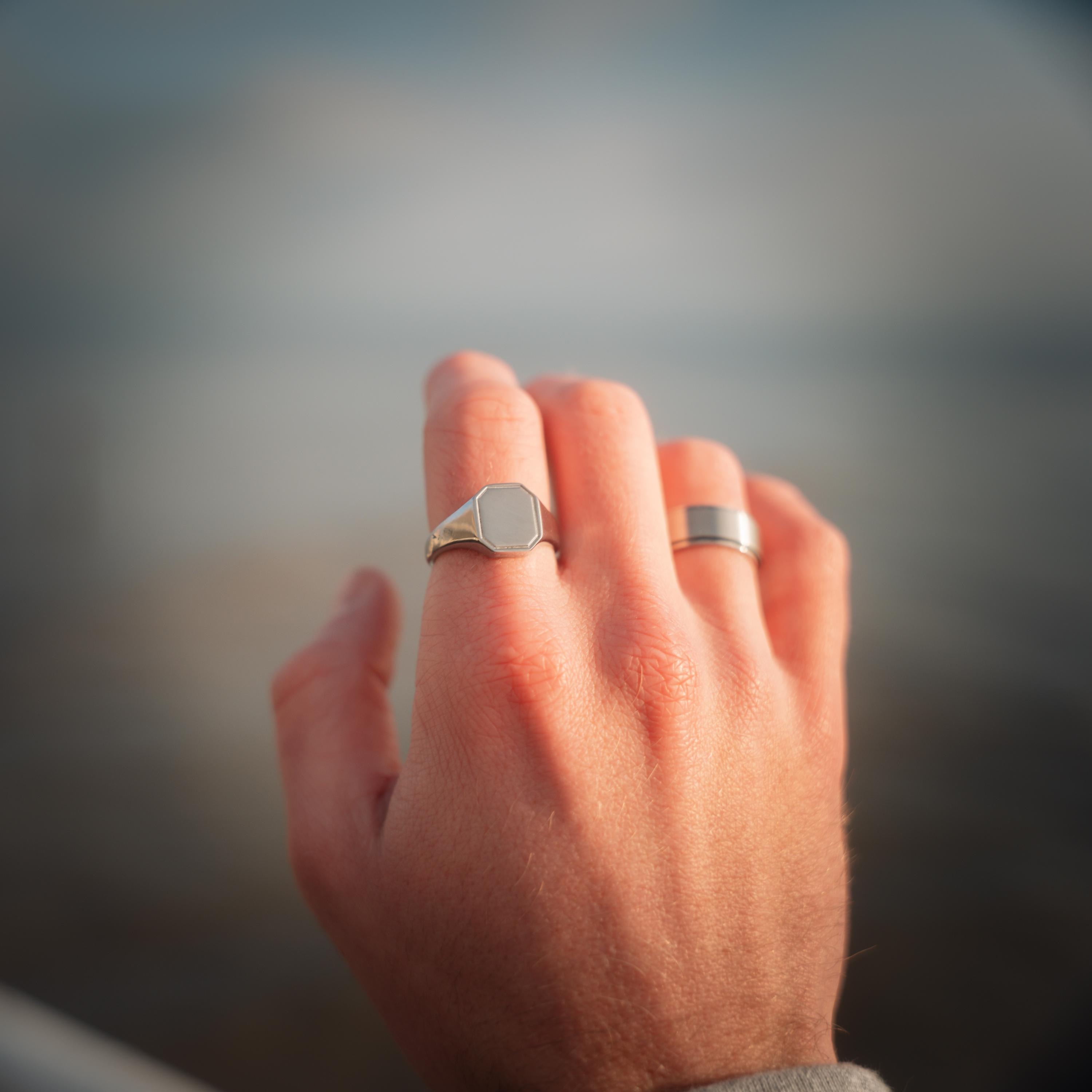 Silver Matte Signet Ring - Mens Ring - Horizon Silver Rings for