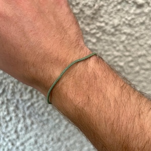 Mens Bracelet Rope Chain, Thin Green Nylon Rope Bracelet,