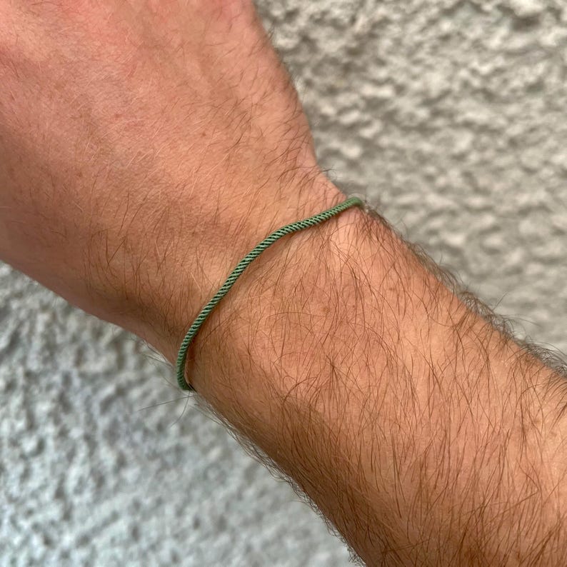 Mens Bracelet Rope Chain, Thin Green Nylon Rope Bracelet,