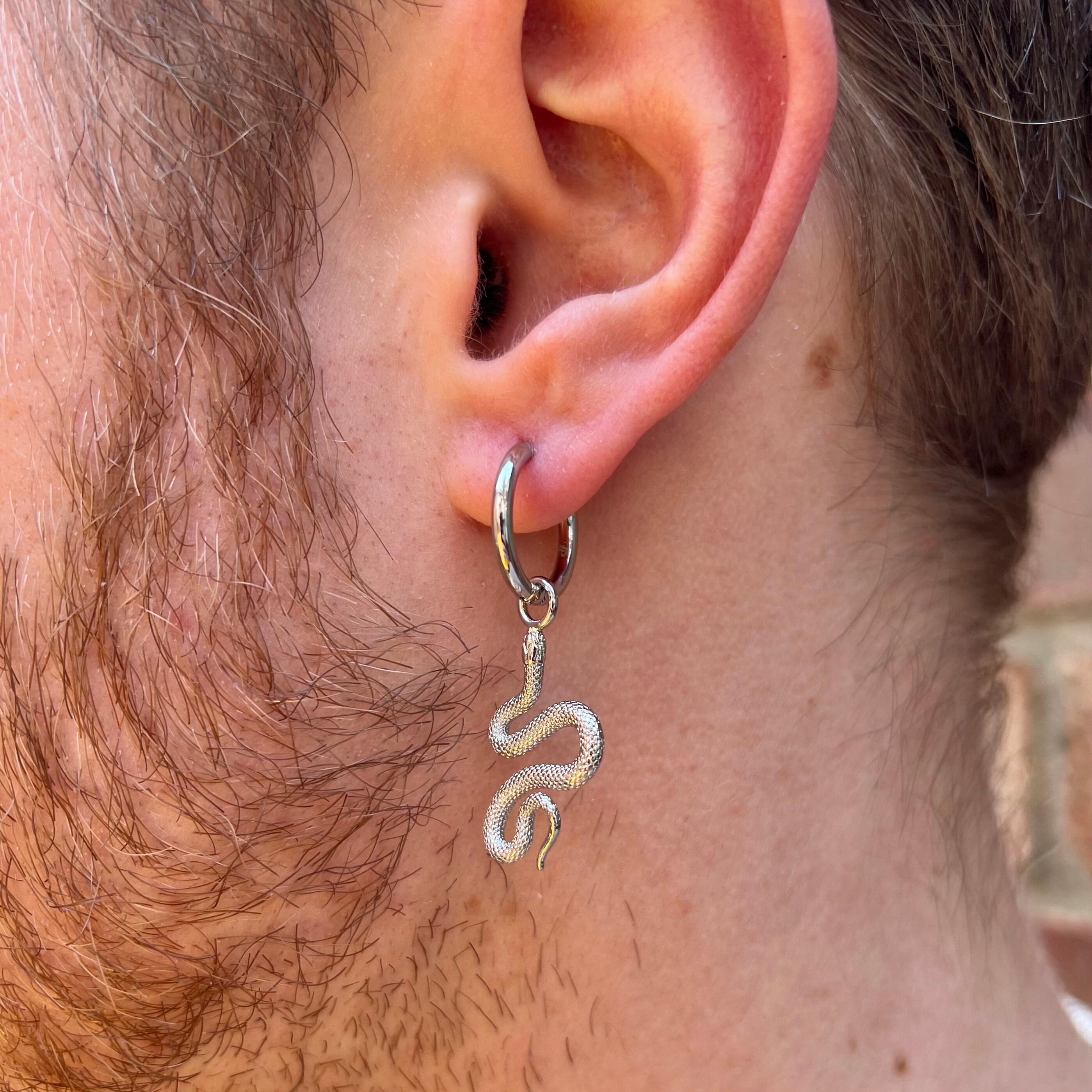 FaithHeart Orecchini Uomo Donna Serpente Cobra Cerchio Pendente - Acciaio Inox Argento, Regalo Rapper HipHop