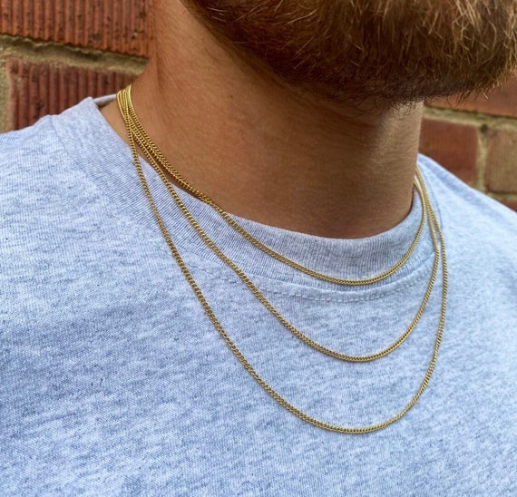 18k Gold Thin Mens Necklace Chain Gold Chain Necklace Thin Gold Chain Mens  Gold Necklace Chain Gold Chain Men by Twistedpendant UK 