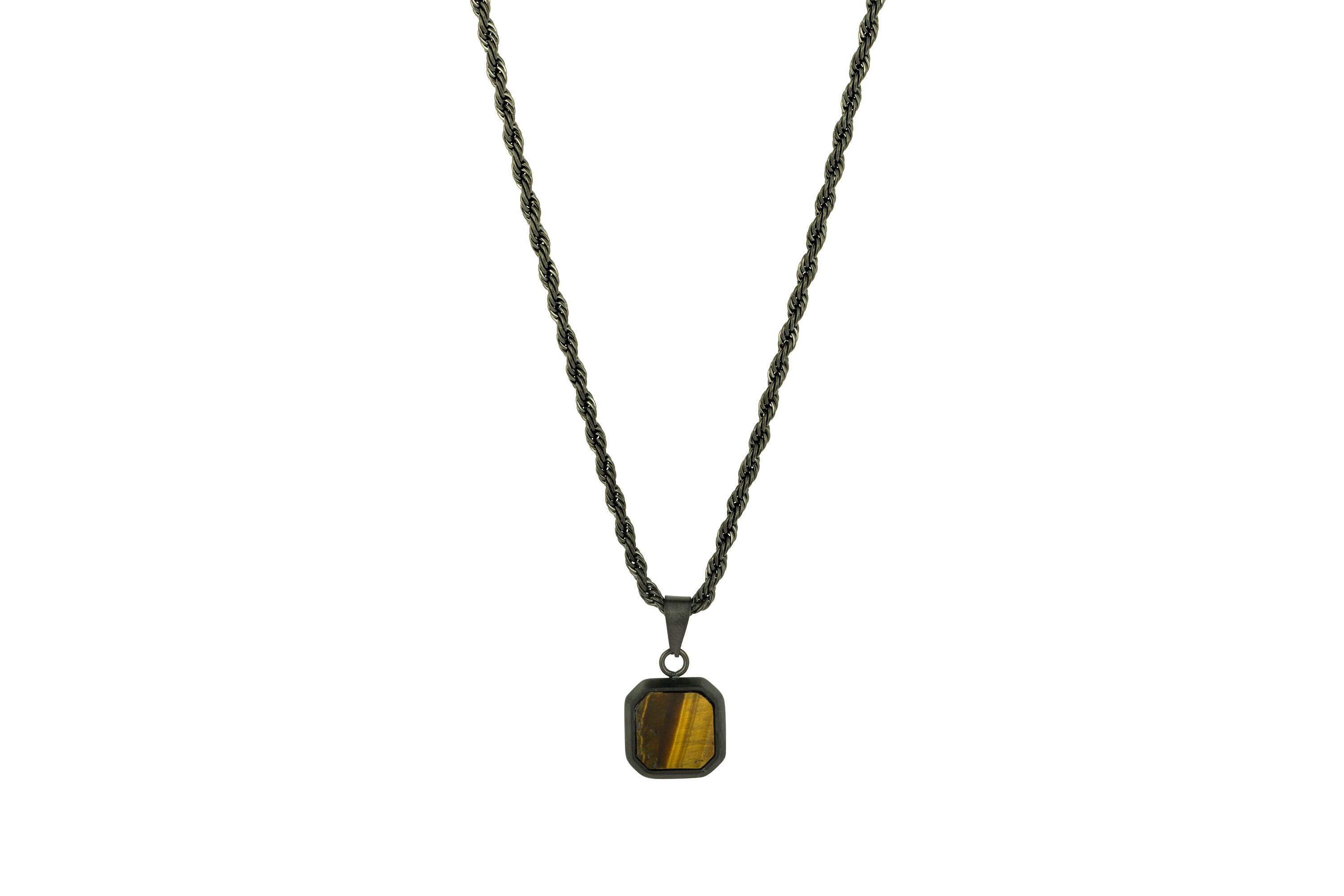 Tigers Eye Pendant Necklace - Mens Black Necklace for Men