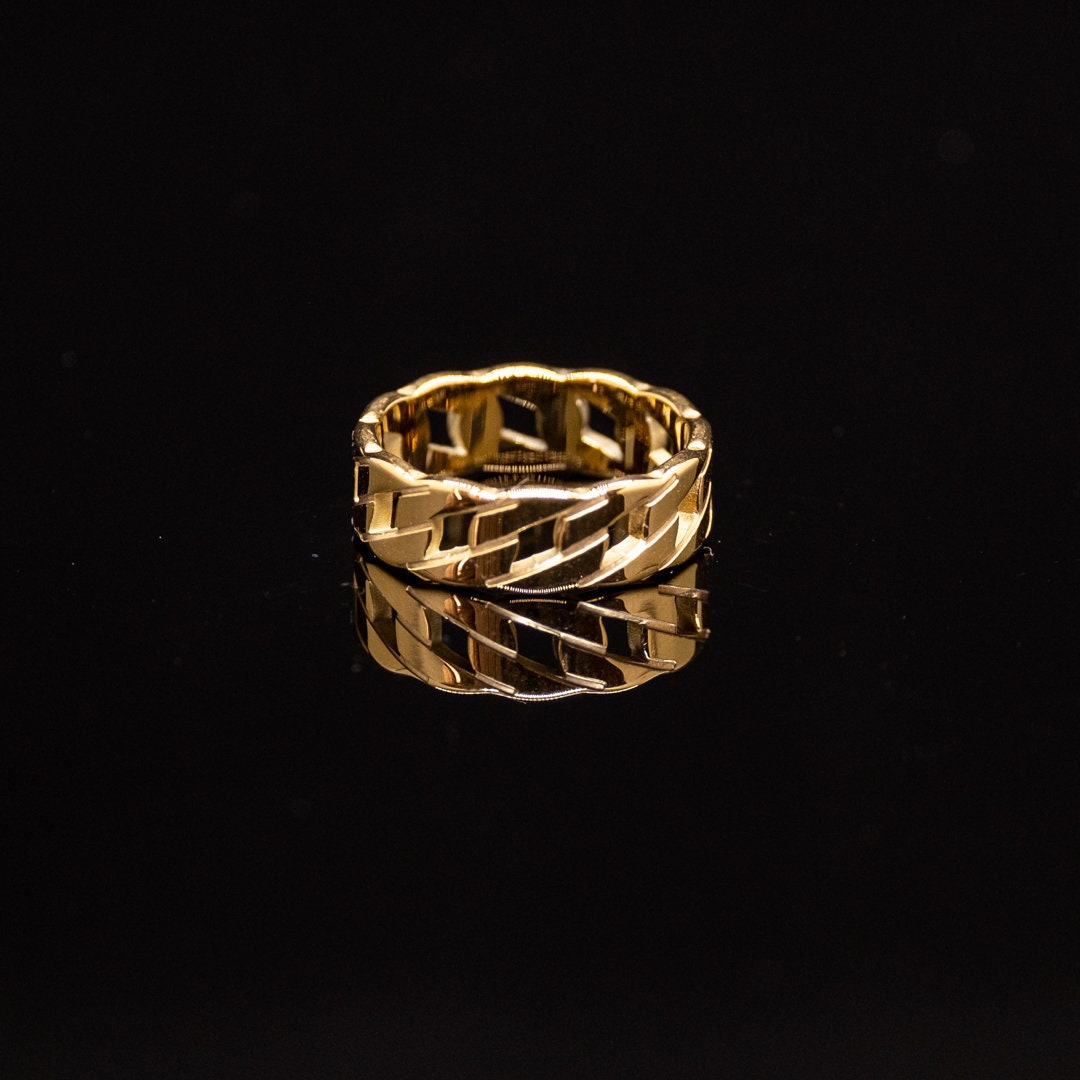 Mens Gold Ring Cuban Chain Styled Ring Gold Polished Ring Etsy UK