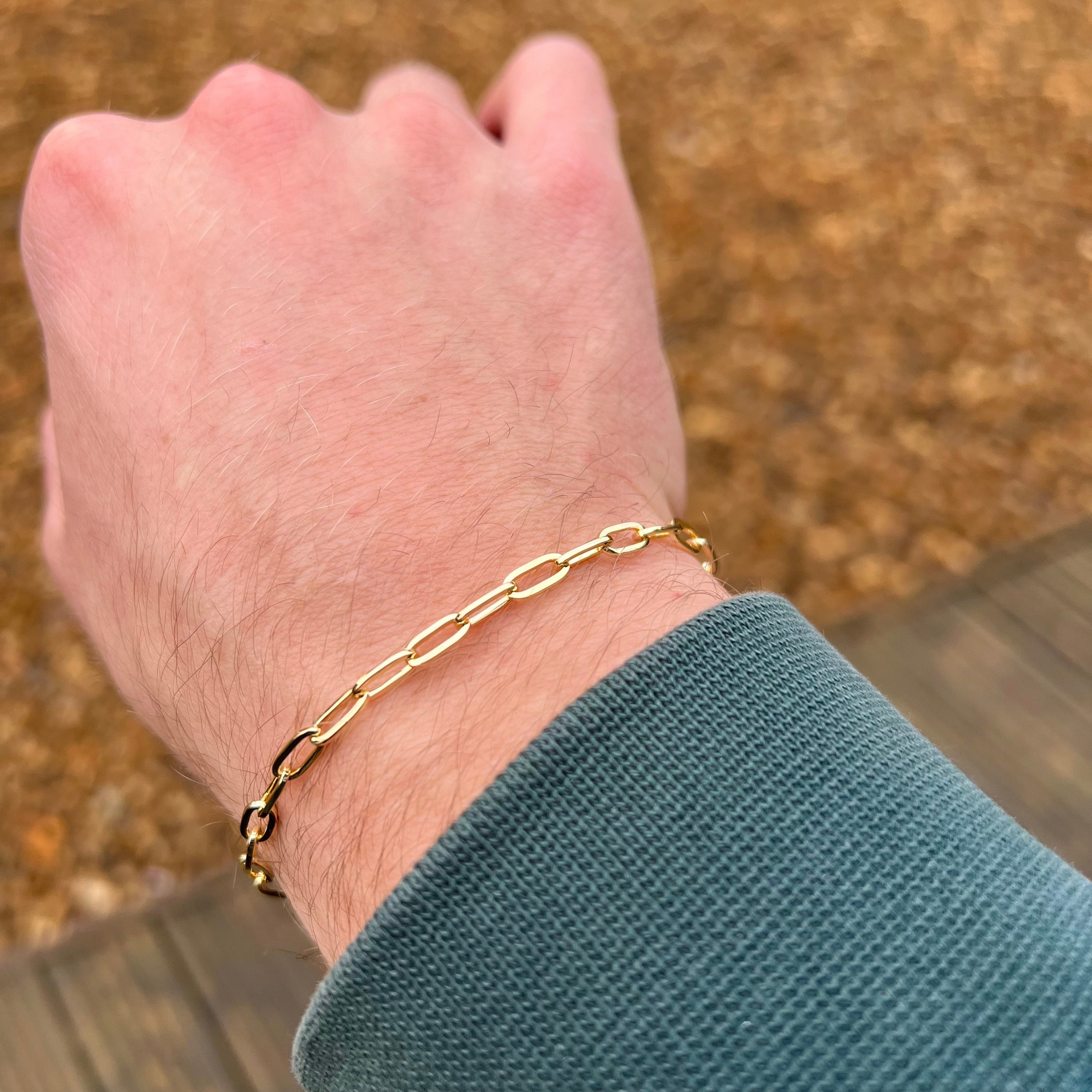 Mens Bracelets - 18K Gold Bracelet Men - Mens Gold Bracelets - Paperclip Link Chain Bracelet For Men - Bracelets For Men By Twistedpendant