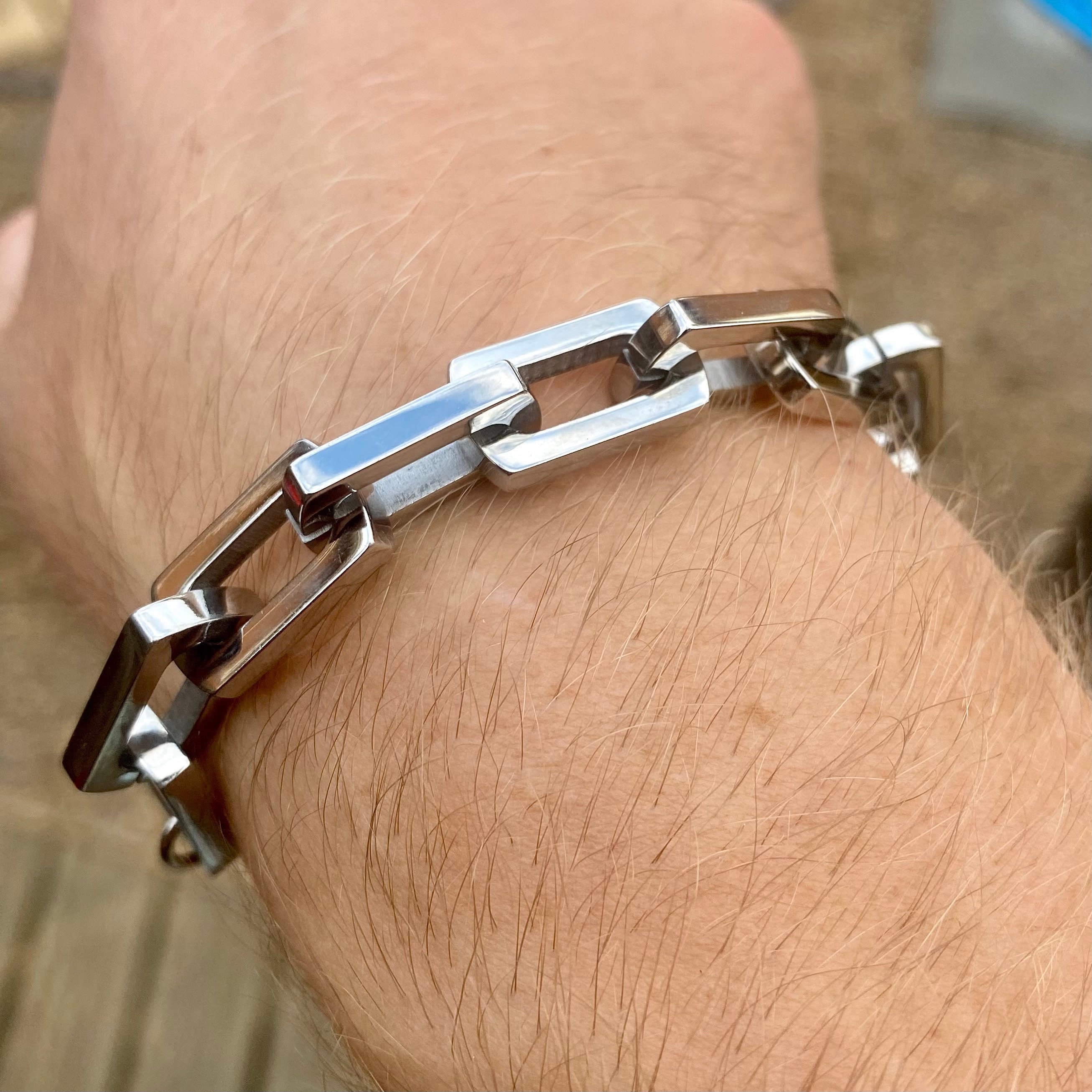 Silver Bracelet Men, Mens Bracelet 10mm Heavy Link Chain