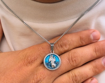 Pendentif Médaillon Saint Christophe Argenté Rétro - Chaîne Incluse, Bijou Fantaisie Unisexe | Occasion Bon état