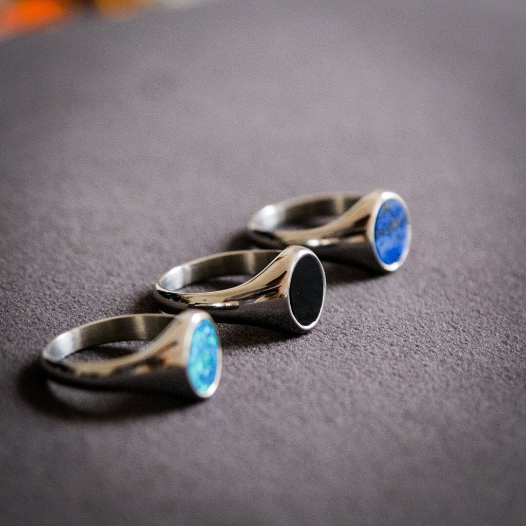 Signet Ring Men, Mens Silver Signet Ring, Mens Opal Ring, Mens