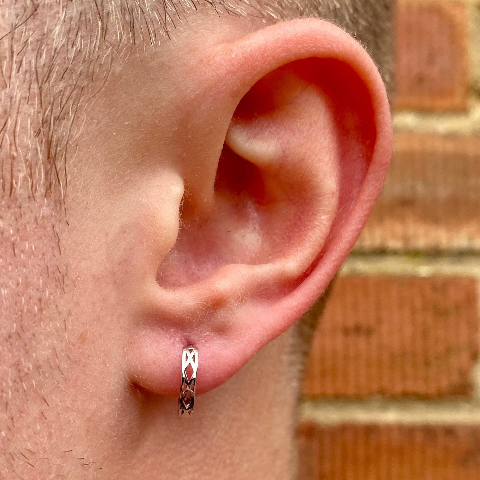 Mens Hoop Earrings Mens Patterned Silver Hoops 12mm Silver Etsy