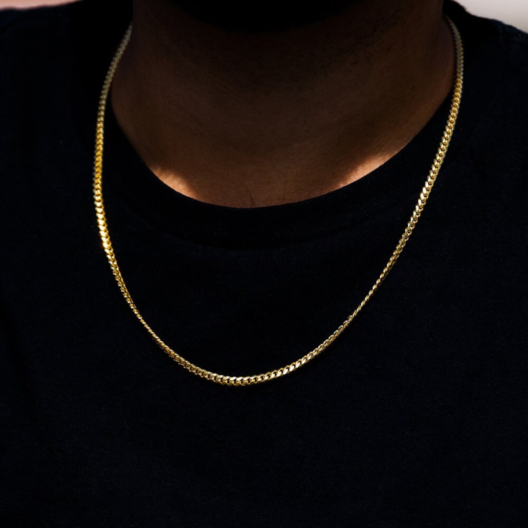 18k Gold Chain Necklace Mens Gold Miami Cuban 3mm Gold Plated Mens 925