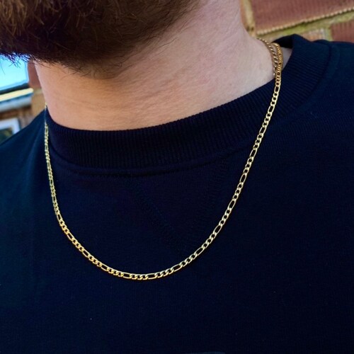thumbnail image 2 of Handmade 18k Yellow Gold Filled Men's Figaro Chain – 12mm Wide, 58cm Length – Bling Statement Necklace 2 of 5