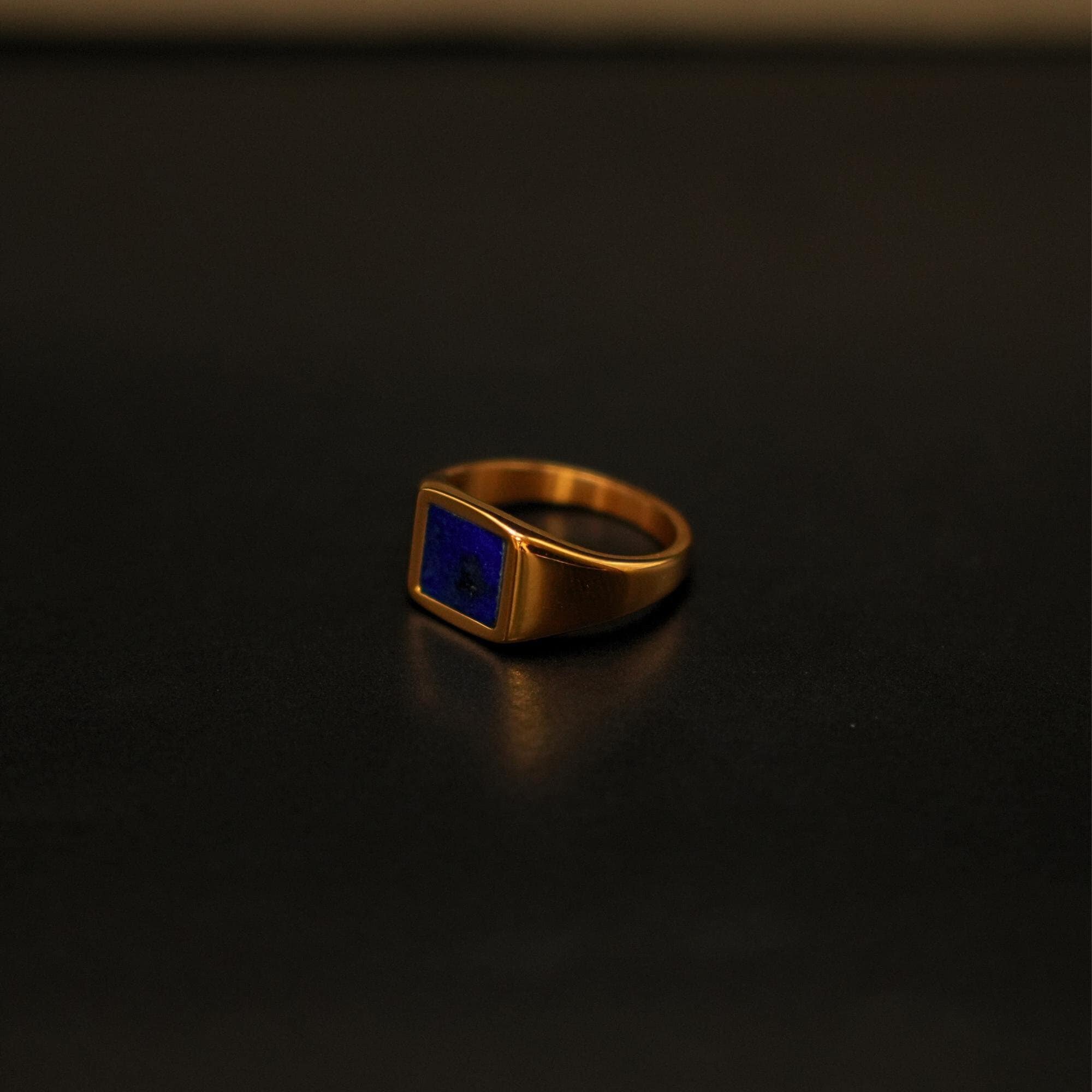 Mens Ring - Lapis Signet Ring Gold Pinky Ring - Mens Blue Lapis