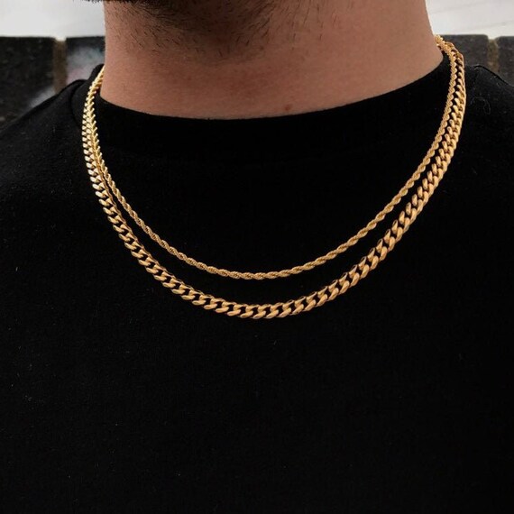 5mm Gold Cuban Chain Necklace 18K Gold 