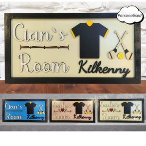 Personalised Kilkenny Hurling Room Sign-Kids 3D Wooden Name Plaque-Camogie Wall Decor, GAA Bedroom Birthday Gift, Custom Irish Sports Sign