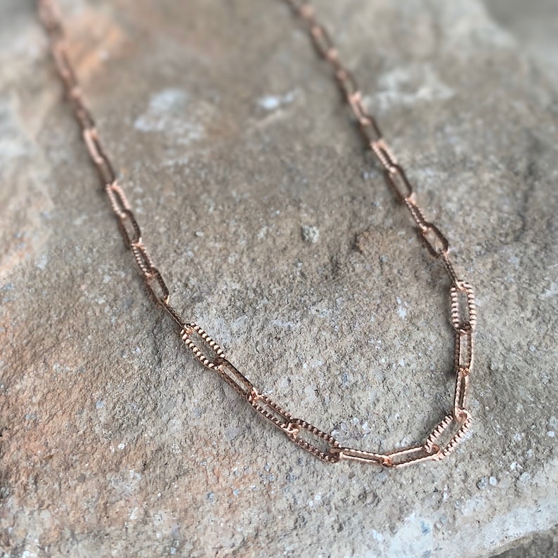 Rose Gold Paperclip Chain Necklace or Choker 14kt Rose Gold Plated Oval