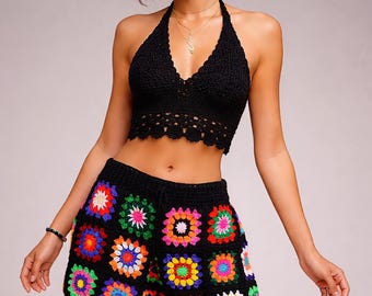 Crochet Granny Square Shorts: Retro Cotton Women's Shorts