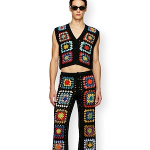Men&#39;s Crochet Sleeveless Top and Pants: Rave Festival Costume
