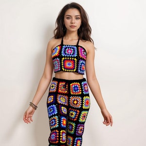Crochet Granny Square Pants and Top Set: 70s Retro Style
